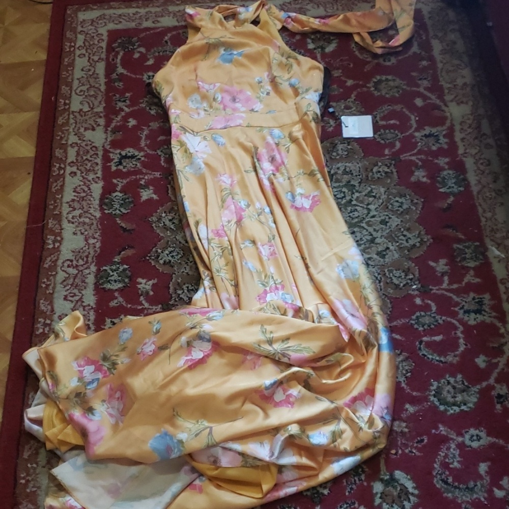 LAUNDRY BY SHELLI SEGAL FLORAL HALTER SATIN MAXI DRESS SIZE 2 - Picture 5 of 8